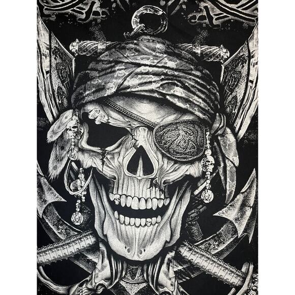 YAZBEK Puerto Vallarta Mexico B&W Pirate SKULLS AOP Art Graphic T-Shirt 2XL 2X - Picture 5 of 6
